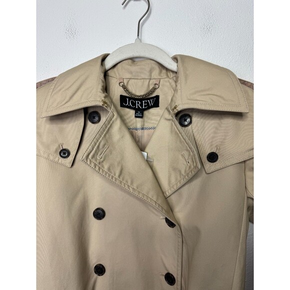 J.Crew 00 Double Breasted Rylee Trench Coat Tan Khaki Belted Cotton NWT - Picture 5 of 16